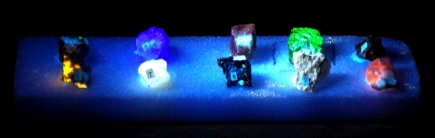 Mineral samples illuminated with 365-nm UV light